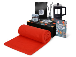 Подарочный набор «Re:y. Vive» с пледом, френч-прессом и кофе, Цвет красный