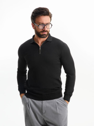 Рубашка поло мужская с длинным рукавом Terrazzo, черная, S–3XL