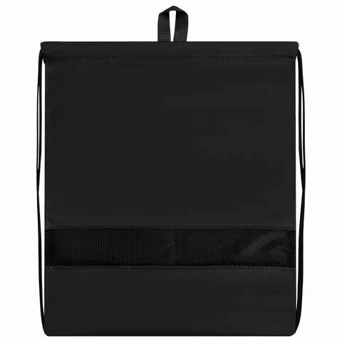 Мешок для обуви BRAUBERG БОЛЬШОЙ, с ручкой, карман на молнии, сетка, 49х41 см, "Total Black", 273453