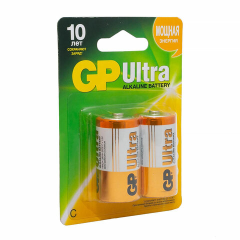 Батарейки GP Ultra, С (LR14, 14 А), алкалиновые, КОМПЛЕКТ 2 шт., блистер, 14AU-2CR2