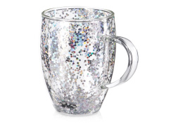 Кружка с двойными стенками с блестками «Festival», Цвет прозрачный/серебристый