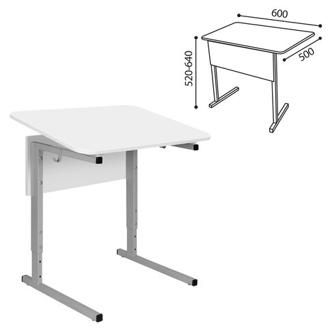 Стол-парта 1-местный, регулируемый угол, СУТ.54-01, 600х500х520-640 мм, рост 2-4, серый каркас, ЛДСП белая