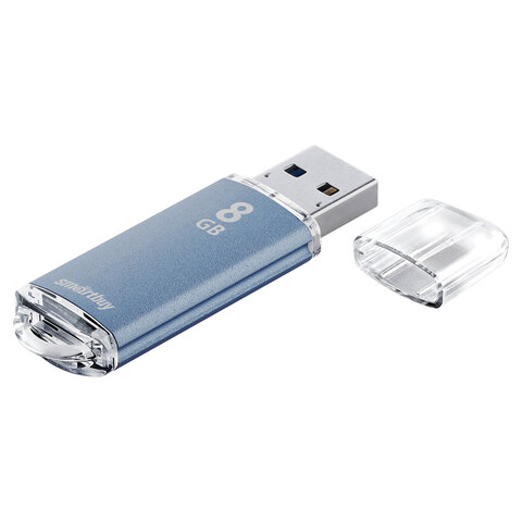 Флеш-диск 8 GB, SMARTBUY V-Cut, USB 2.0, металлический корпус, синий, SB8GBVC-B