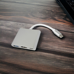 Адаптер H83 Type-C (M) - HDMI (F) ,USB3.0 (F), Type-C 4K (M), ,белый / Переходник для подключения устройств с Type-C к HDMI и USB 3.0