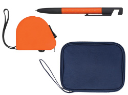 Подарочный набор с ручкой-стилусом и рулеткой, Цвет темно-синий, оранжевый