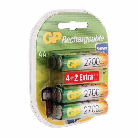 Батарейки аккумуляторные Ni-Mh пальчиковые 6 шт. (ПРОМО 4+2) АА (HR6) 2650 mAh, GP, 270AAHC4/2-2CR6