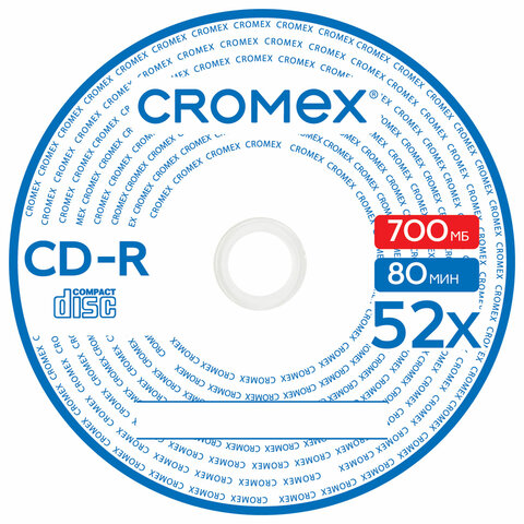 Диски CD-R CROMEX, 700 Mb, 52x, Bulk (термоусадка без шпиля), КОМПЛЕКТ 100 шт., 513779