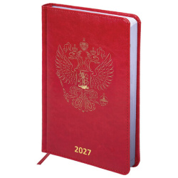 Ежедневник датированный 2027, А5, 138х213 мм, BRAUBERG "State", под кожу, красный, 118042
