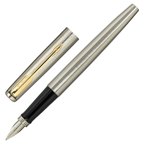 Ручка перьевая PARKER "Jotter Core Stainless Steel GT", ежедневник А5 черный, пакет, 880902