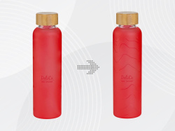 Стеклянная бутылка с бамбуковой крышкой «Foggy»,  с УФ-печатью, Цвет красный