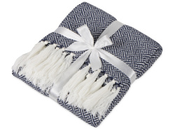 Плед акриловый с белой бахромой «Tassel», Цвет темно-синий