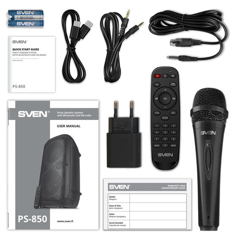 Колонка портативная SVEN PS-850, 100 Вт, TWS, Bluetooth, FM, USB, microSD, LED-дисплей, черная, SV-022679
