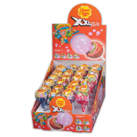 Карамель CHUPA CHUPS (Чупа-Чупс) "XXL Trio" с жевательной резинкой, ассорти, 29 г, 59609