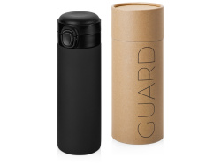 Вакуумная термокружка c кнопкой «Guard», soft-touch, 400 мл, тубус, Цвет черный