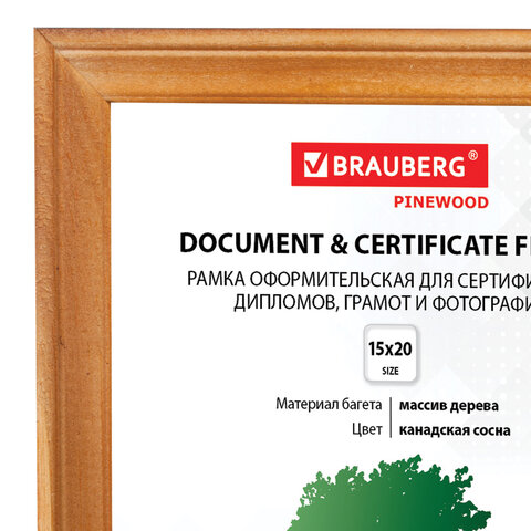 Рамка 15х20 см, дерево, багет 18 мм, BRAUBERG "HIT", канадская сосна, стекло, подставка, 390020