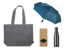 Подарочный набор с зонтом и термобутылкой в шопере, Цвет морская волна, синий