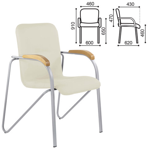 Кресло BRABIX "Samba CF-104", серый каркас, накладки "бук", кожзам бежевый, собрано, 532760