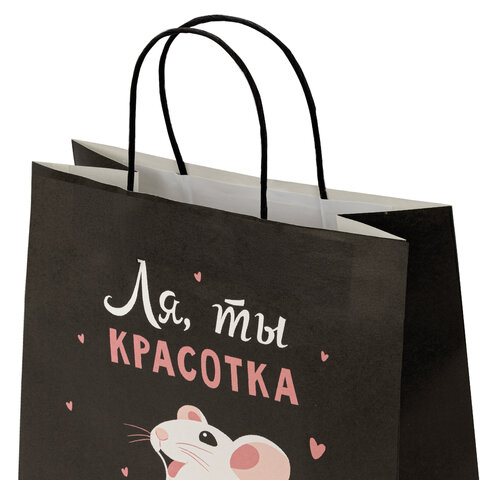 Пакет подарочный (1 штука) 26х13х32 см (L) "Ля, ты!", крафт, ЗОЛОТАЯ СКАЗКА, 700848