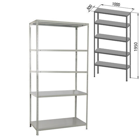 Стеллаж металлический BRABIX "MS KD-195/50-5", 1950х1000х500 мм, 5 полок, сборная стойка, 291120, S240BR245502