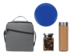 Набор для отдыха на природе с термосом и чаем в сумке-холодильнике, Цвет синий, серый