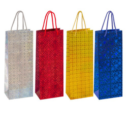 Пакет подарочный для бутылки 13x9x36 см (B), НАБОР 8 шт., 4 дизайна, голография, ЗОЛОТАЯ СКАЗКА, 609735