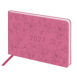 Еженедельник датированный 2027, МАЛЫЙ ФОРМАТ, 105х160 мм, А6, BRAUBERG "Imprint", тиснение, розовый, 118159