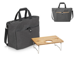 Набор для пикника Fabar сумка-холодильник и бамбуковый столик на ножках, Цвет серый, натуральный