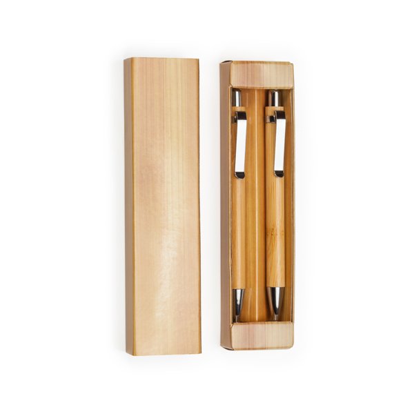Набор ручек и карандашей из бамбука KIOTO / Набор из ручки и карандаша в футляре