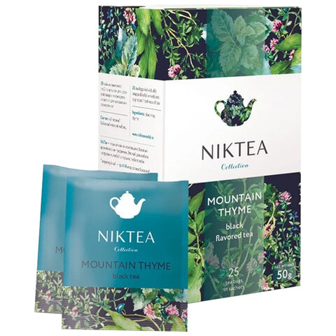 Чай NIKTEA "Mountain Thyme" черный с чабрецом, 25 пакетиков в конвертах по 2 г, TALTHA-DP0055