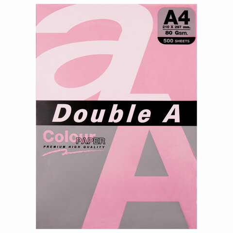 Бумага цветная DOUBLE A, А4, 80 г/м2, 500 л., пастель, розовая