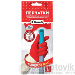 Перчатки МНОГОРАЗОВЫЕ латексные БИКОЛОР ПРОЧНЫЕ, бело-красные, размер L (большой), вес 72 г, Komfi, ADM, продажа коробками