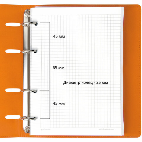 Тетрадь на кольцах А5 (180х220 мм), 120 листов, под кожу, клетка, BRAUBERG "Joy", оранжевый/светло-оранжевый, 129992