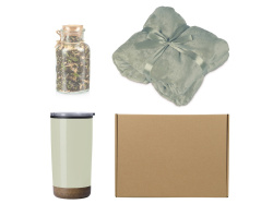 Подарочный набор с пледом, термокружкой и чаем, Цвет зеленый оливковый