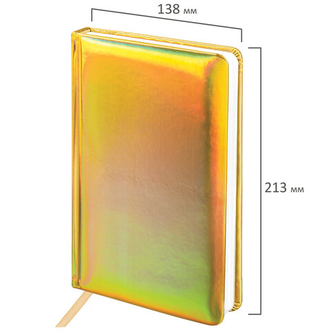 Ежедневник недатированный А5 138х213 мм BRAUBERG "Holiday" под кожу, 136 л., золотистый, 111673