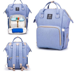 Сумка - рюкзак для мамы Baby Mo с USB /  Цветотерапия, качество, стиль Светлый джинс с карабином и к