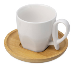 Кофейная пара с бамбуковым блюдцем «Mandy», Цвет белый, натуральный
