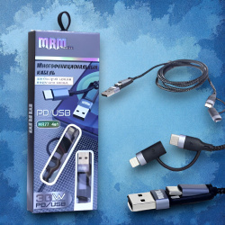 Кабель USB MRM MR77 PD20W 4в1 Lightning/Type-C, длина 1000мм, черный / Многофункциональность и быстрая зарядка