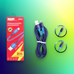 Кабель USB MRM MR93i USB-Lightning, длина 2000мм, ток 3А, синий / Двойная длина и стильный дизайн для удобства зарядки
