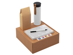 Набор «Draftea» с блокнотом, ручкой, термосом и чаем, Цвет белый, коричневый