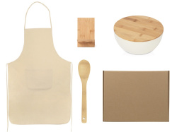Подарочный набор с салатником, фартуком и подставкой, Цвет коричневый