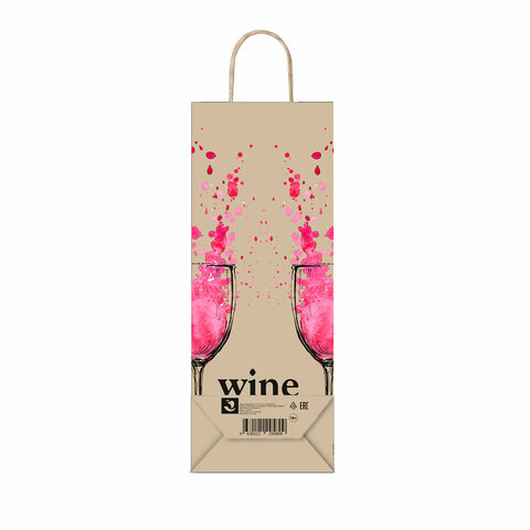 Крафт-пакет бумажный "Wine not?" 15х8х39 см, с кручеными ручками, плотность 80 г/м2, 115809