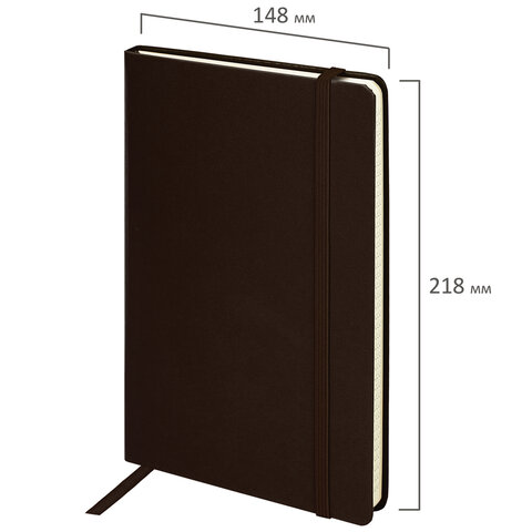 Блокнот А5 (148x218 мм), BRAUBERG "Metropolis", балакрон, 80 л., резинка, клетка, коричневый, 111586