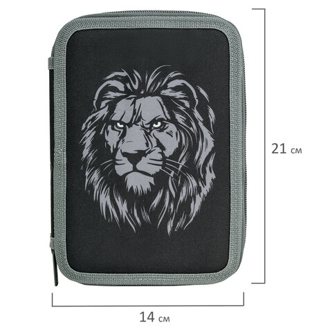Пенал BRAUBERG, 2 отделения, полиэстер, 21х14 см, "Savage lion", 272331