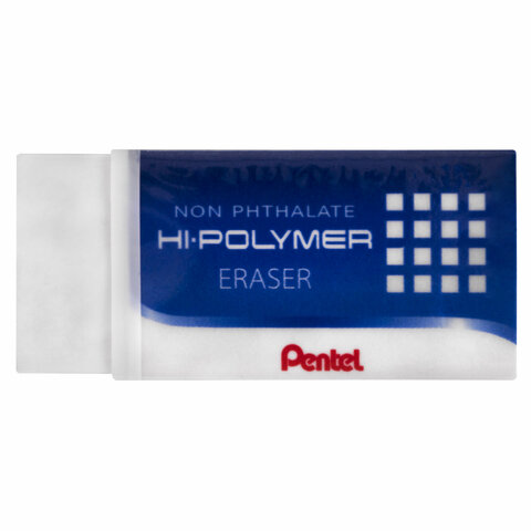 Ластик PENTEL (Япония) "HI-POLYMER ERASER", 35х16х11,5 мм, белый, прямоугольный, картонный держатель, ZEH-03