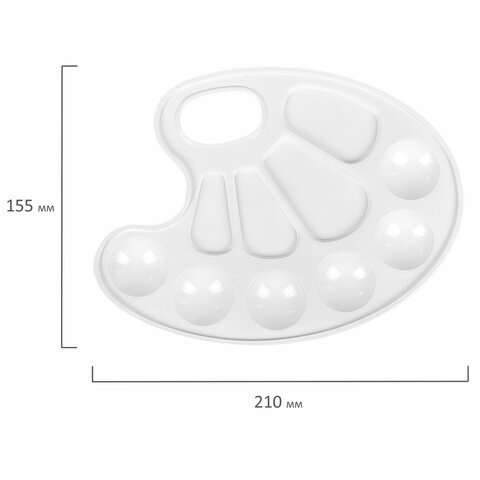 Палитра для рисования ПИФАГОР "ЭНИКИ-БЕНИКИ", белая, овальная, 10 ячеек (6 ячеек для красок и 4 для смешивания), 192352