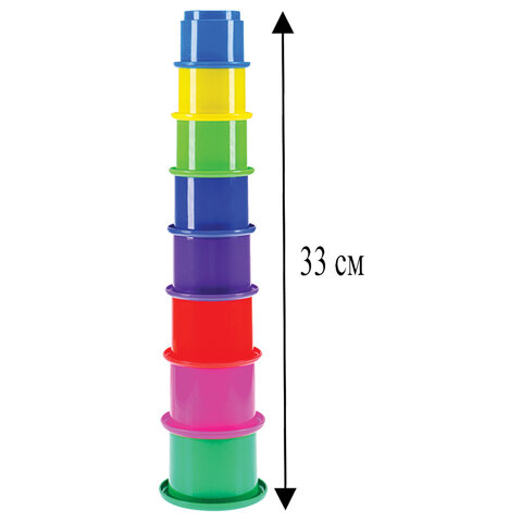 Пирамидка пластиковая "Радужная", высота 33 см, 8 разноцветных форм, РК, И-035, И-0353