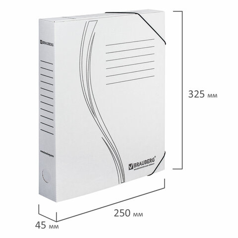 Папка архивная с резинкой А4 (325х250 мм), 45 мм, до 400 листов, плотная, микрогофрокартон, БЕЛАЯ, BRAUBERG, 126511