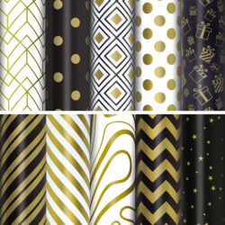 Бумага упаковочная подарочная мелованная "Golden pattern", 70x100 см, 10 дизайнов ассорти, ЗОЛОТАЯ СКАЗКА, 591912