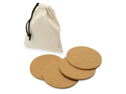 Набор костеров из пробки в хлопковом мешке «Bali», Цвет натуральный