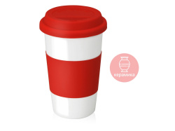 Кружка «Нью-Йорк» с силиконовой крышкой и манжетой, Цвет красный/белый
